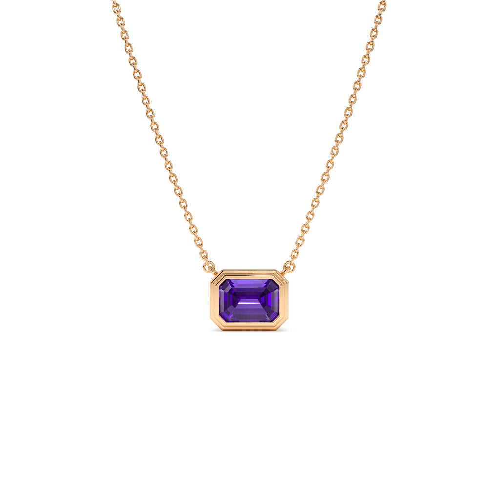 0.95 CTW Emerald Cut Bezel Setting Amethyst in 14K Gold — view 3