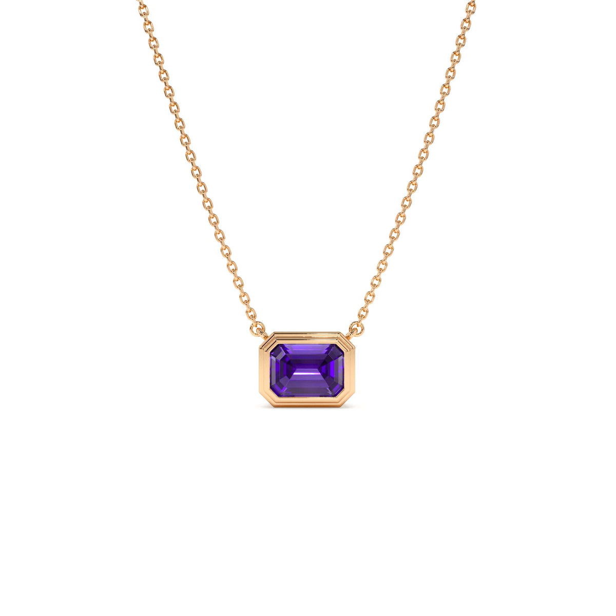 0.95 CTW Emerald Cut Bezel Setting Amethyst in 14K Gold — view 3