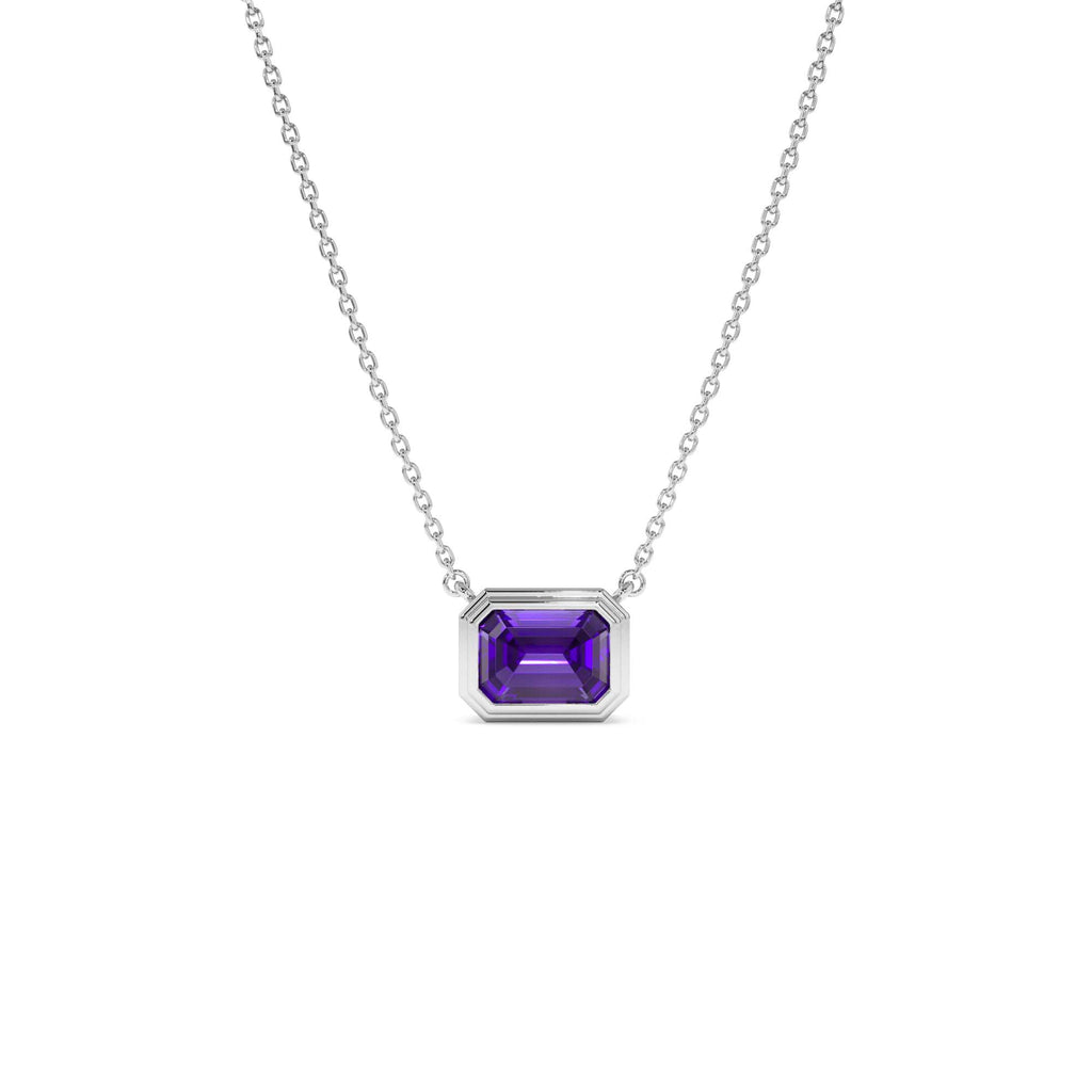 0.95 CTW Emerald Cut Bezel Setting Amethyst in 14K Gold — view 2