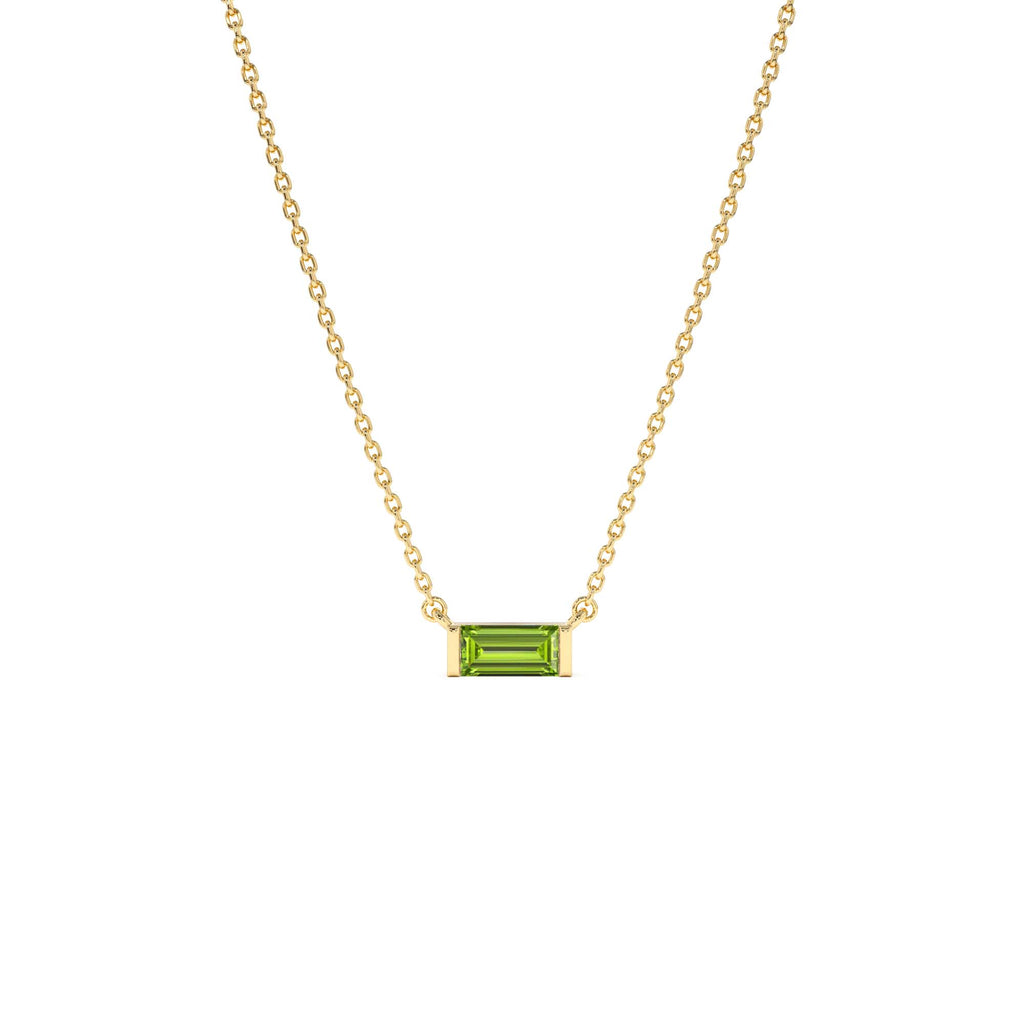 Baguette Peridot Dainty Birthstone Necklace in 14K Gold — view 1