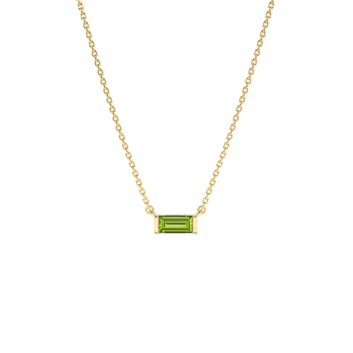 Baguette Peridot Dainty Birthstone Necklace in 14K Gold — view 1