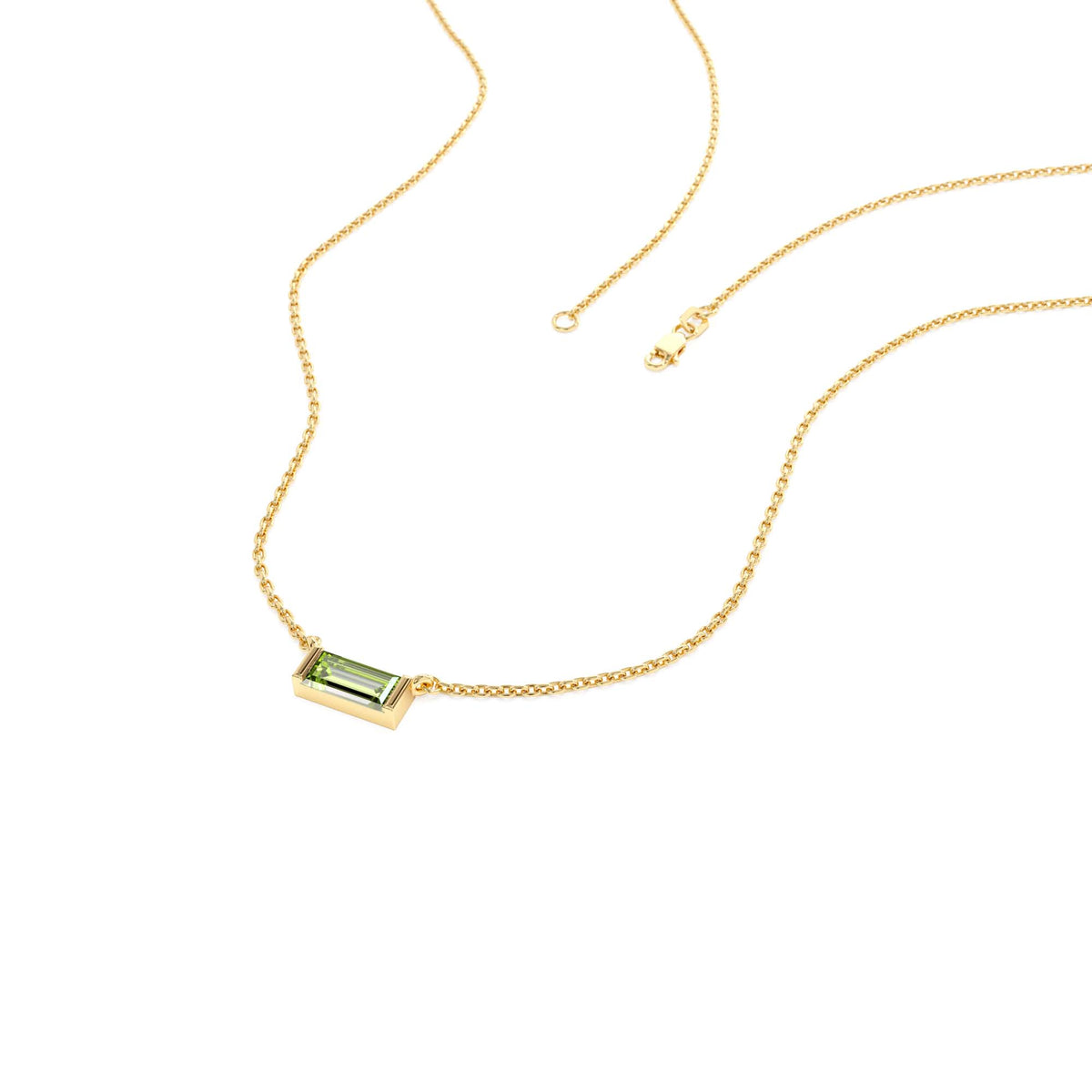 Baguette Peridot Dainty Birthstone Necklace in 14K Gold — view 2