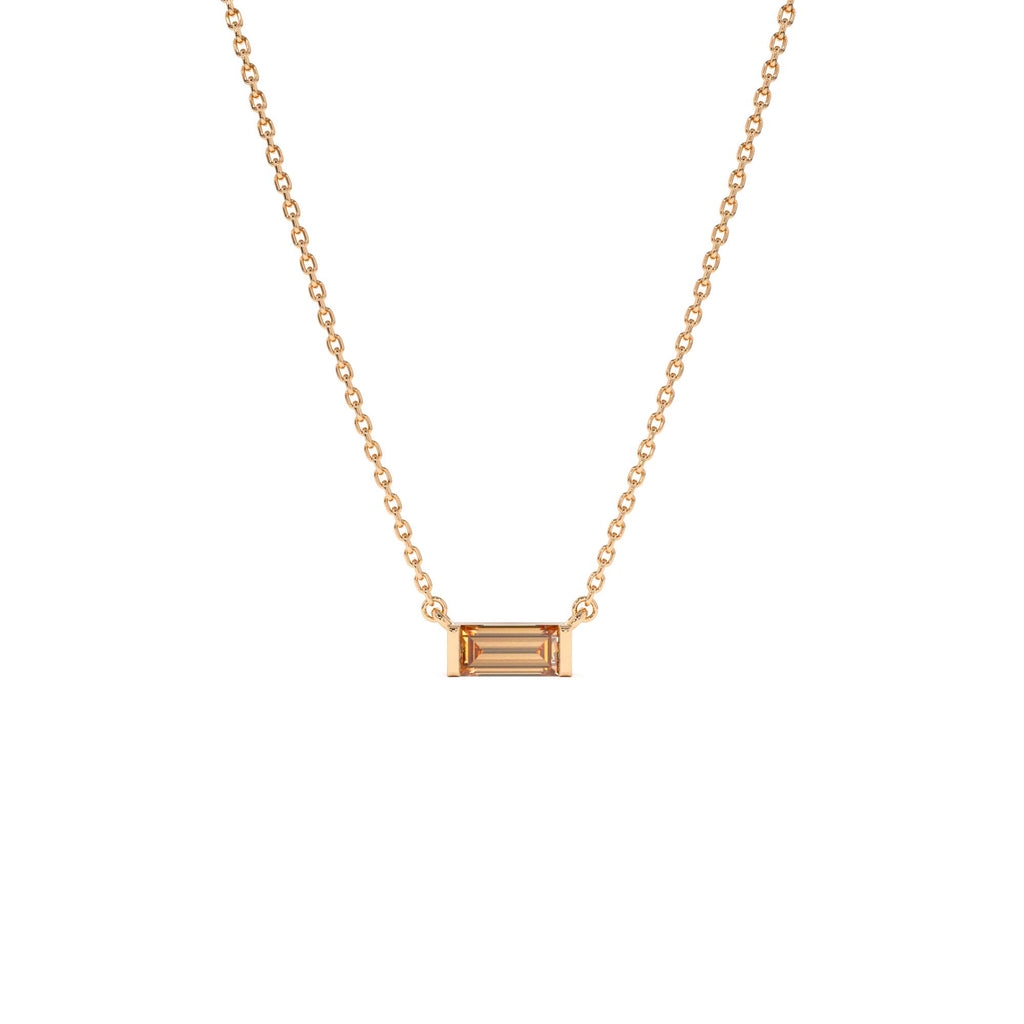 Baguette Citrine Dainty Birthstone Necklace in 14K Gold — view 4