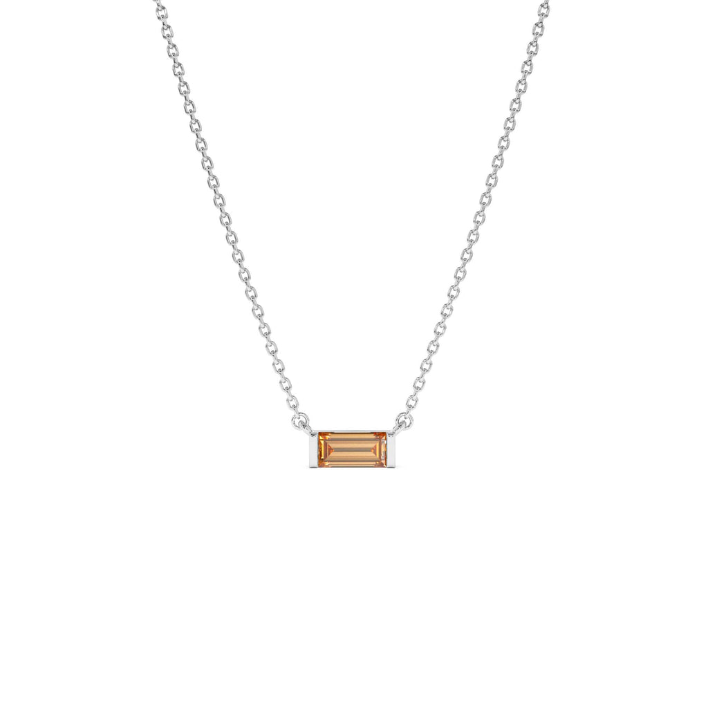 Baguette Citrine Dainty Birthstone Necklace in 14K Gold — view 3