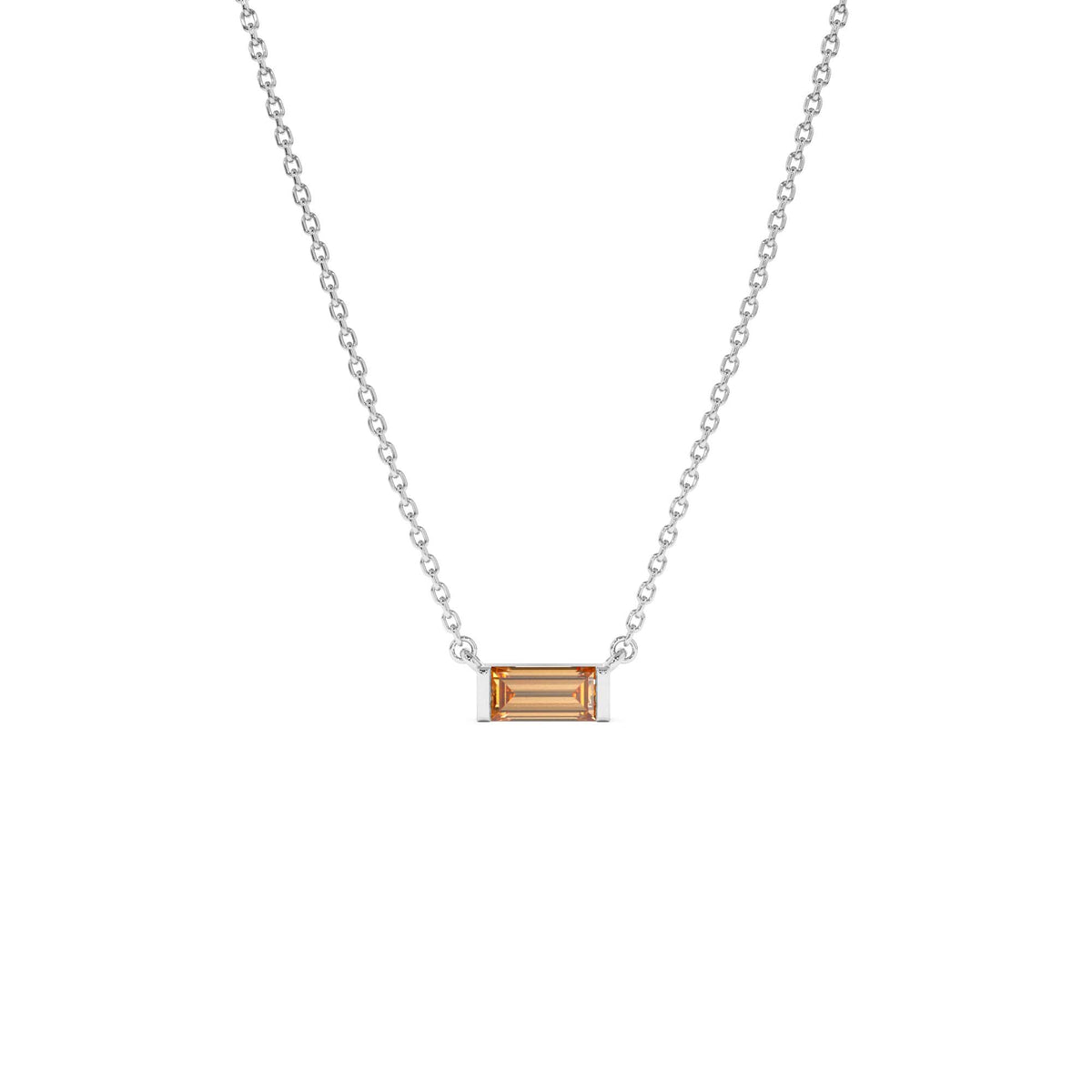 Baguette Citrine Dainty Birthstone Necklace in 14K Gold — view 3