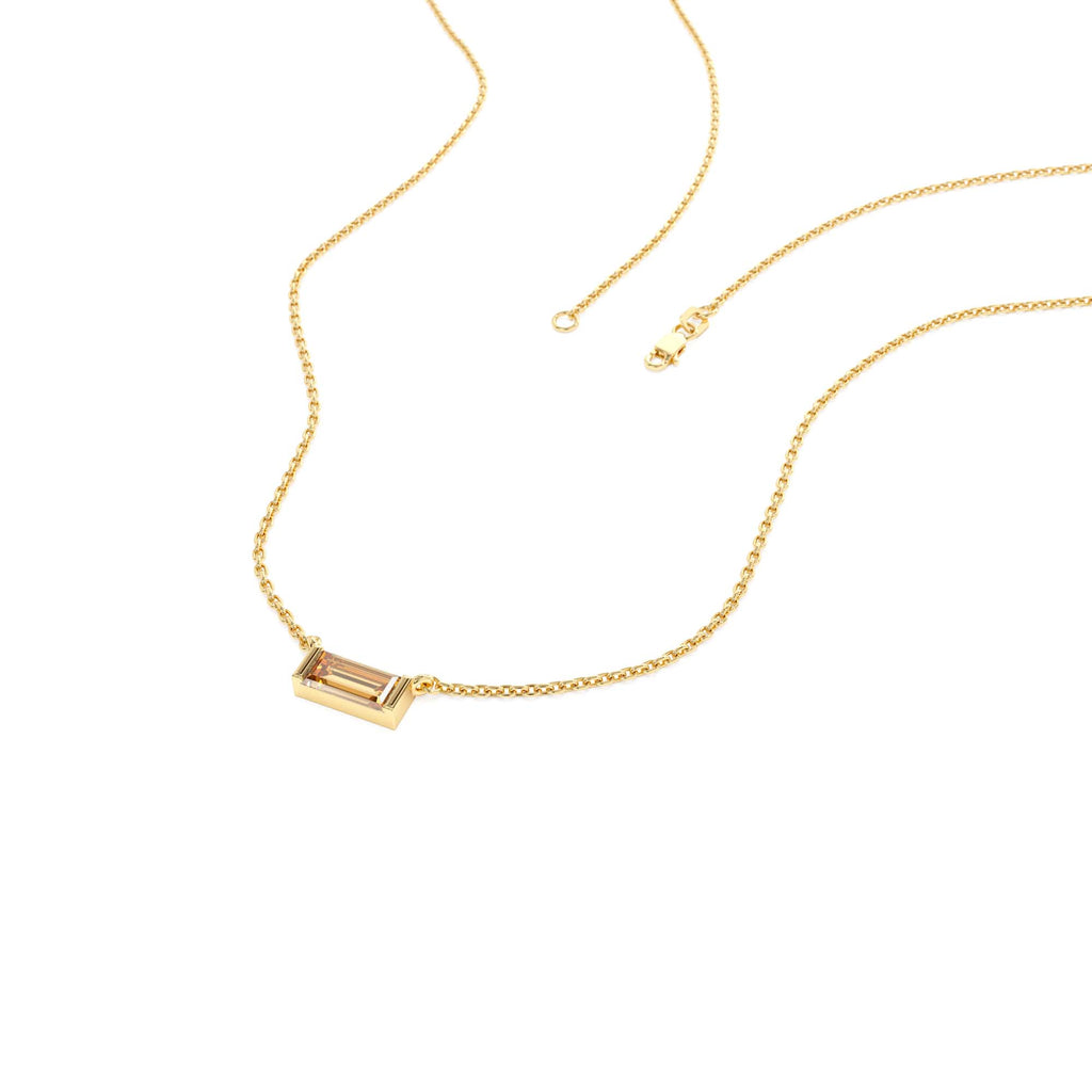 Baguette Citrine Dainty Birthstone Necklace in 14K Gold — view 2