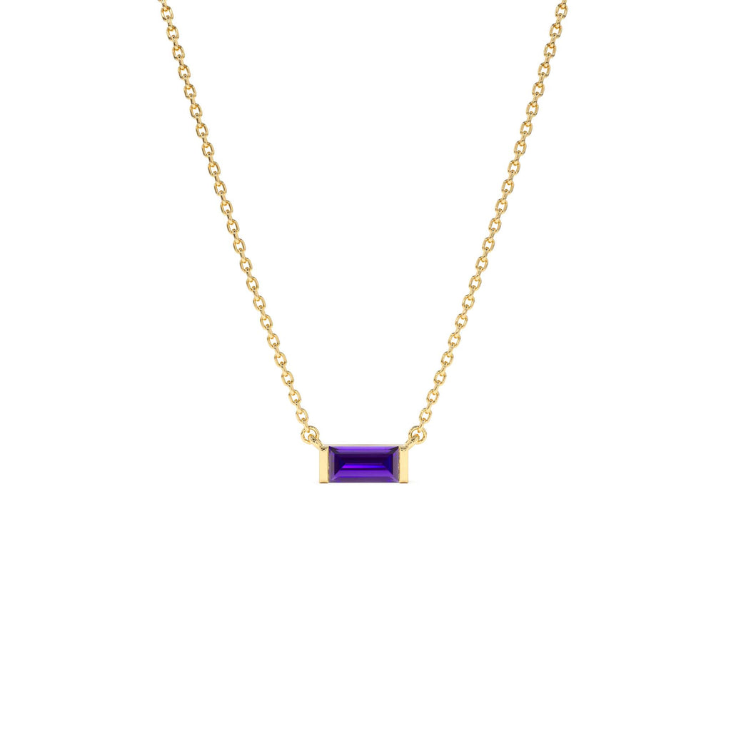 Baguette Amethyst Dainty Birthstone Necklace in 14K Gold — view 1