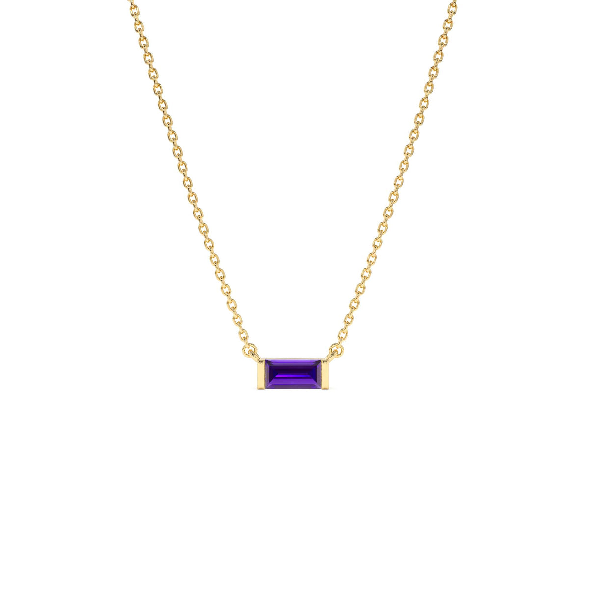 Baguette Amethyst Dainty Birthstone Necklace in 14K Gold — view 1