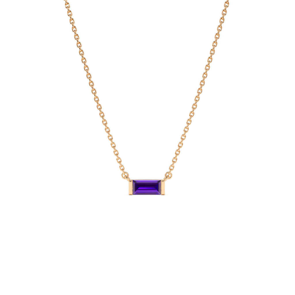 Baguette Amethyst Dainty Birthstone Necklace in 14K Gold — view 3