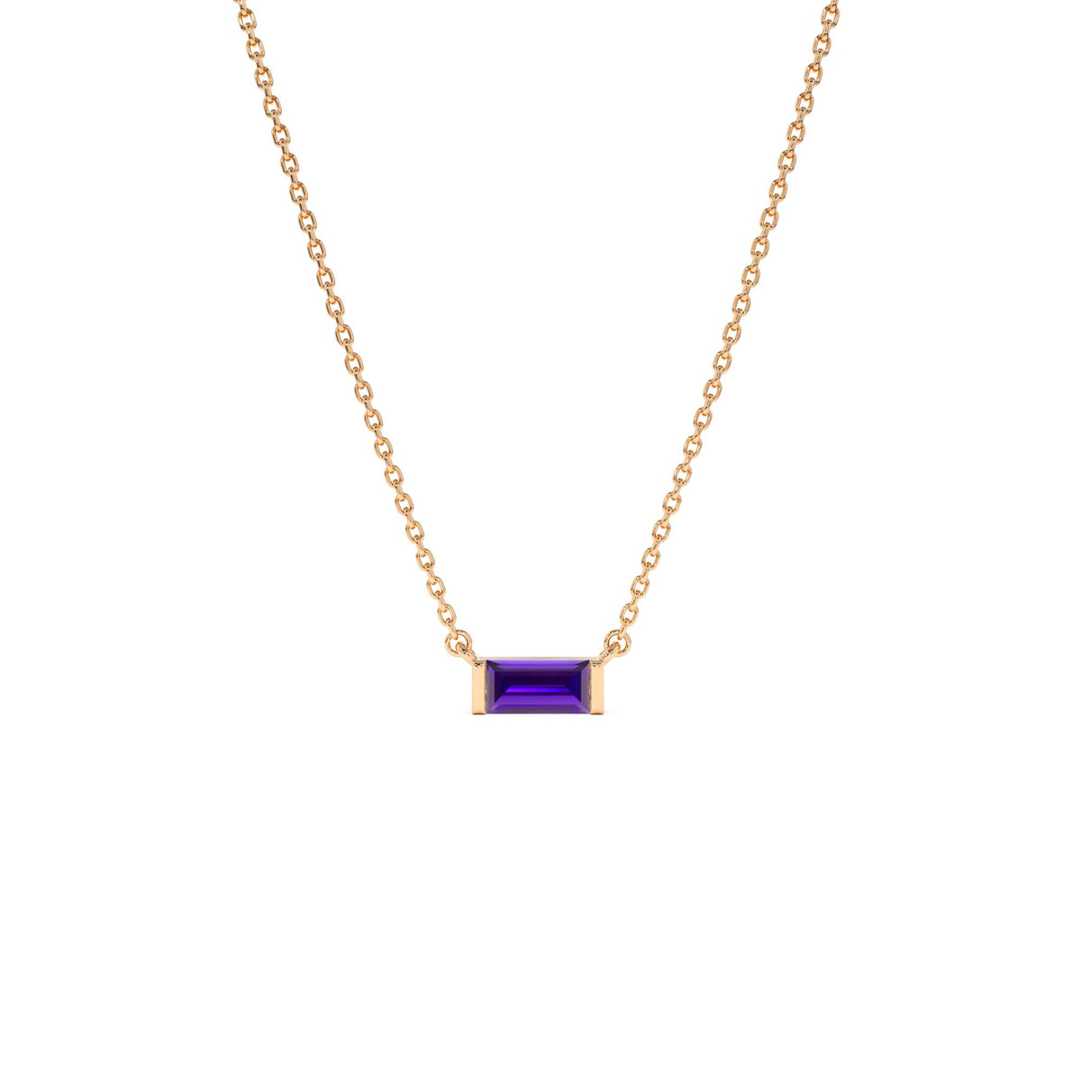 Baguette Amethyst Dainty Birthstone Necklace in 14K Gold — view 3