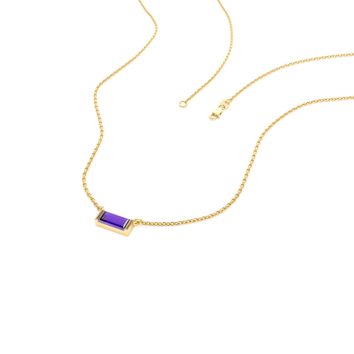Baguette Amethyst Dainty Birthstone Necklace in 14K Gold — view 4
