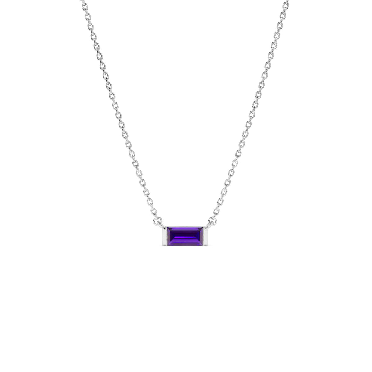 Baguette Amethyst Dainty Birthstone Necklace in 14K Gold — view 2