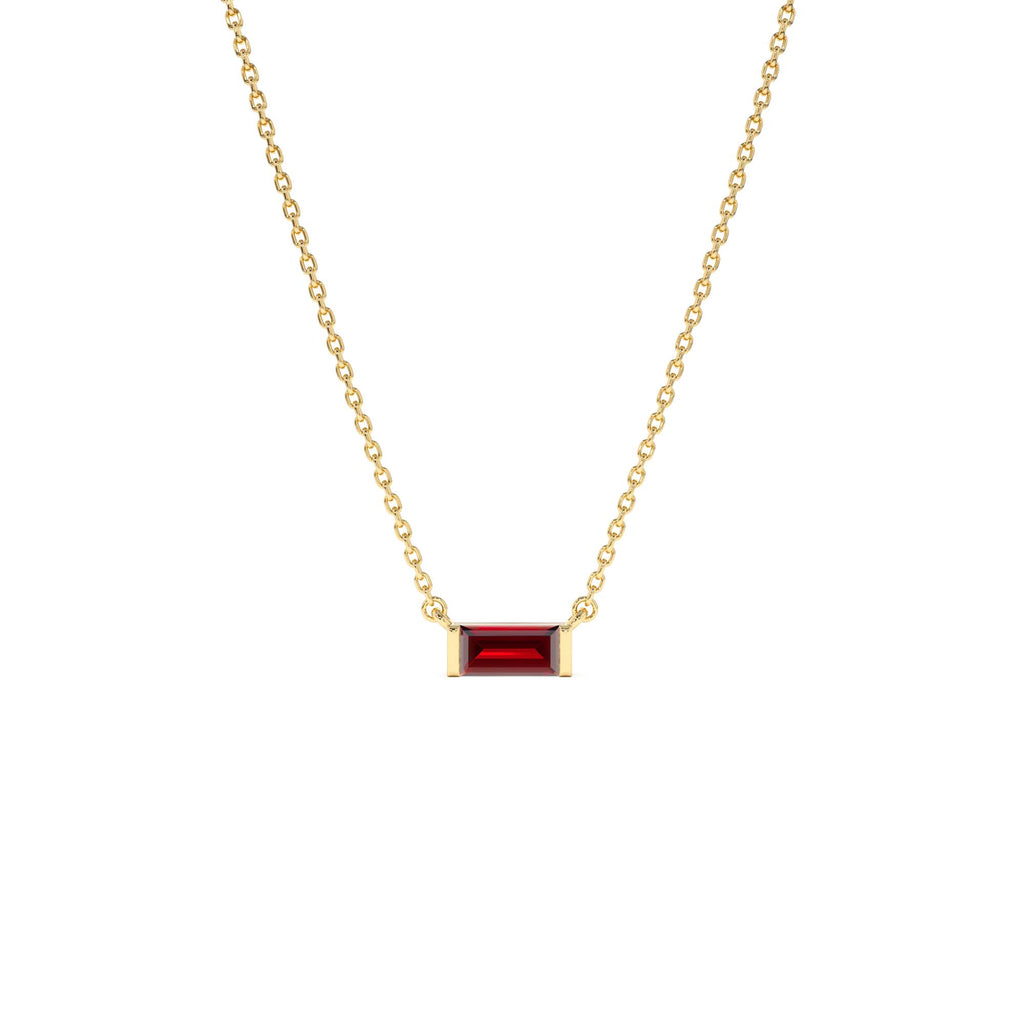 Baguette Garnet Dainty Birthstone Necklace in 14K Gold — view 1