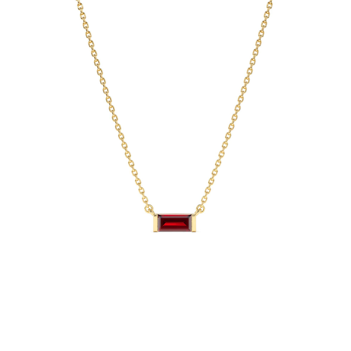 Baguette Garnet Dainty Birthstone Necklace in 14K Gold — view 1