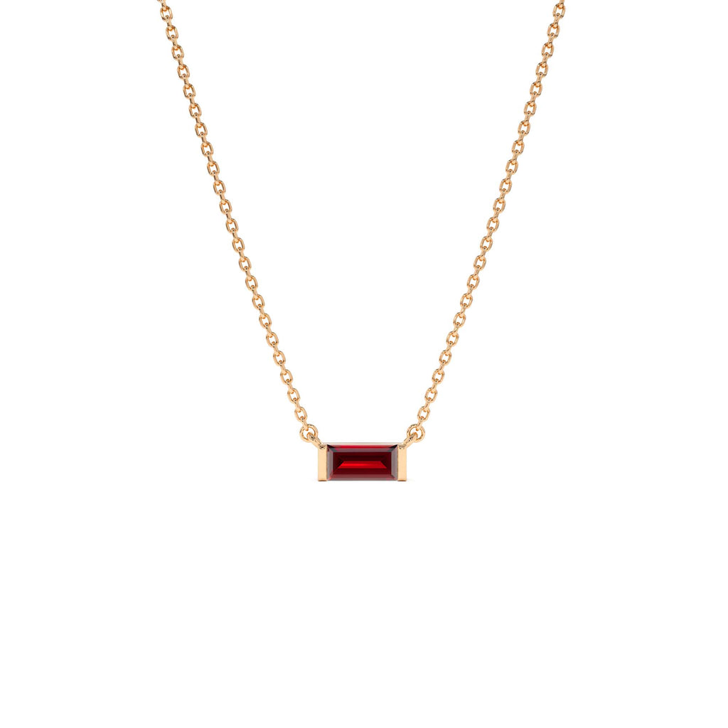 Baguette Garnet Dainty Birthstone Necklace in 14K Gold — view 3