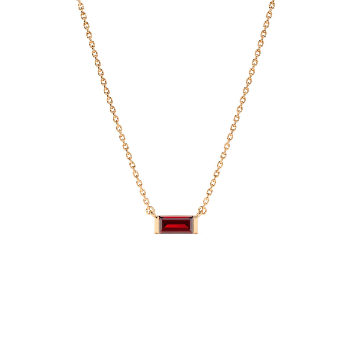 Baguette Garnet Dainty Birthstone Necklace in 14K Gold — view 3