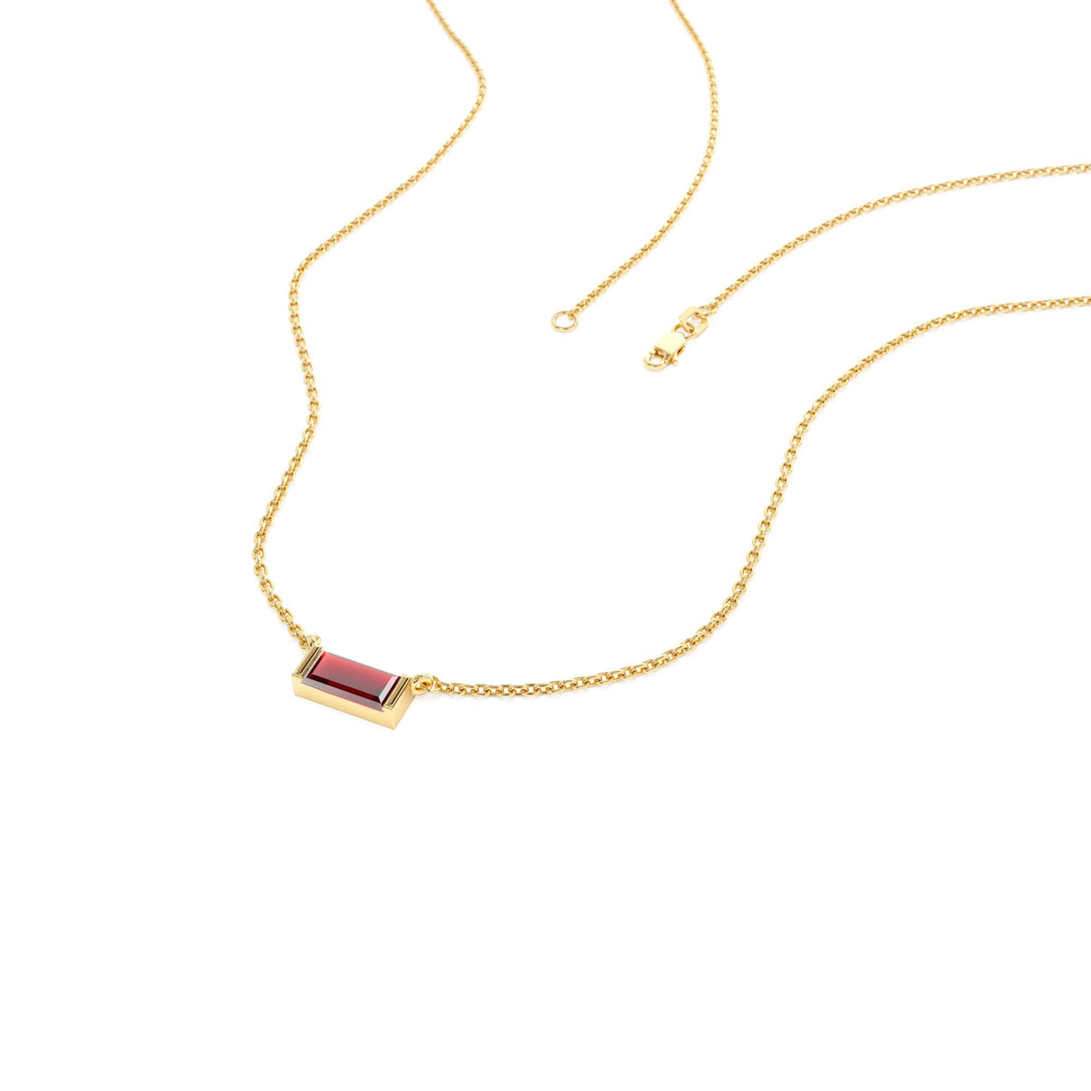 Baguette Garnet Dainty Birthstone Necklace in 14K Gold — view 4