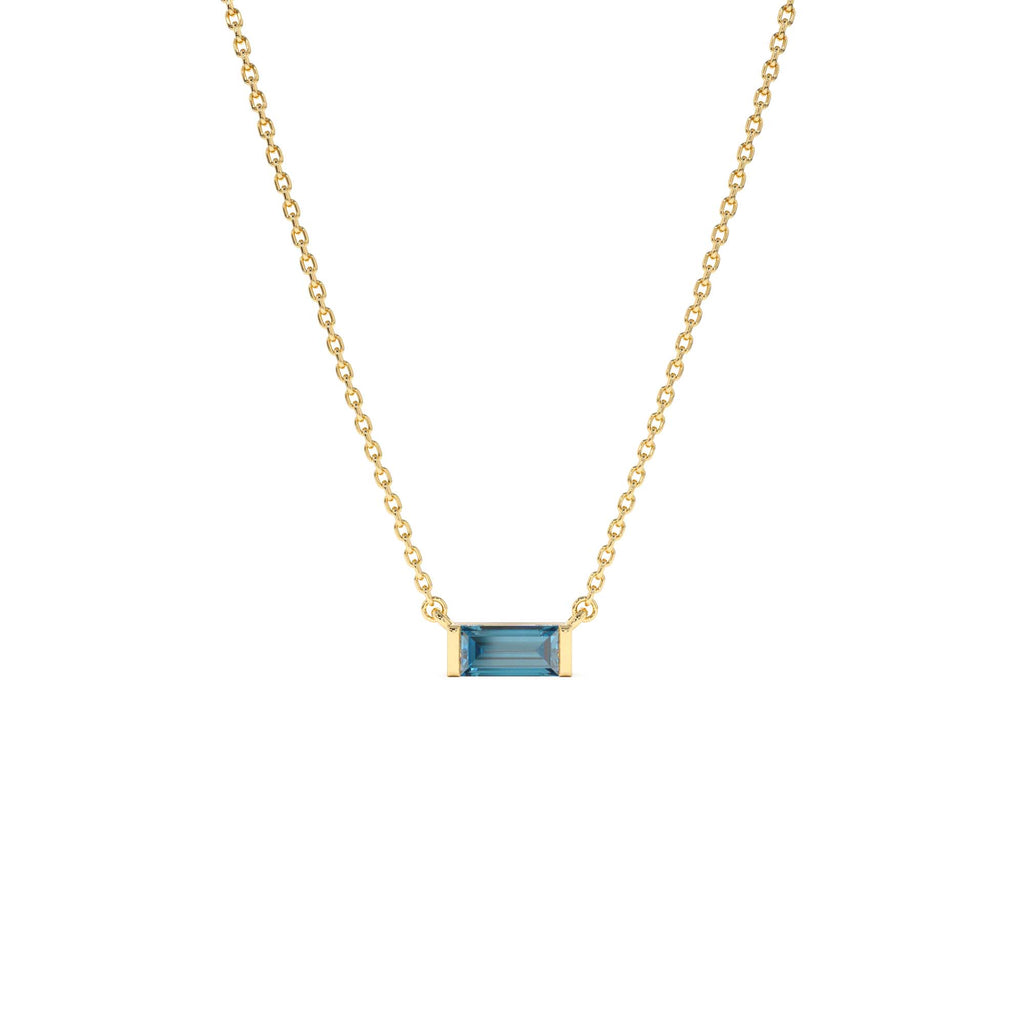 Baguette London Blue Topaz Dainty Birthstone Necklace in 14K Gold — view 1
