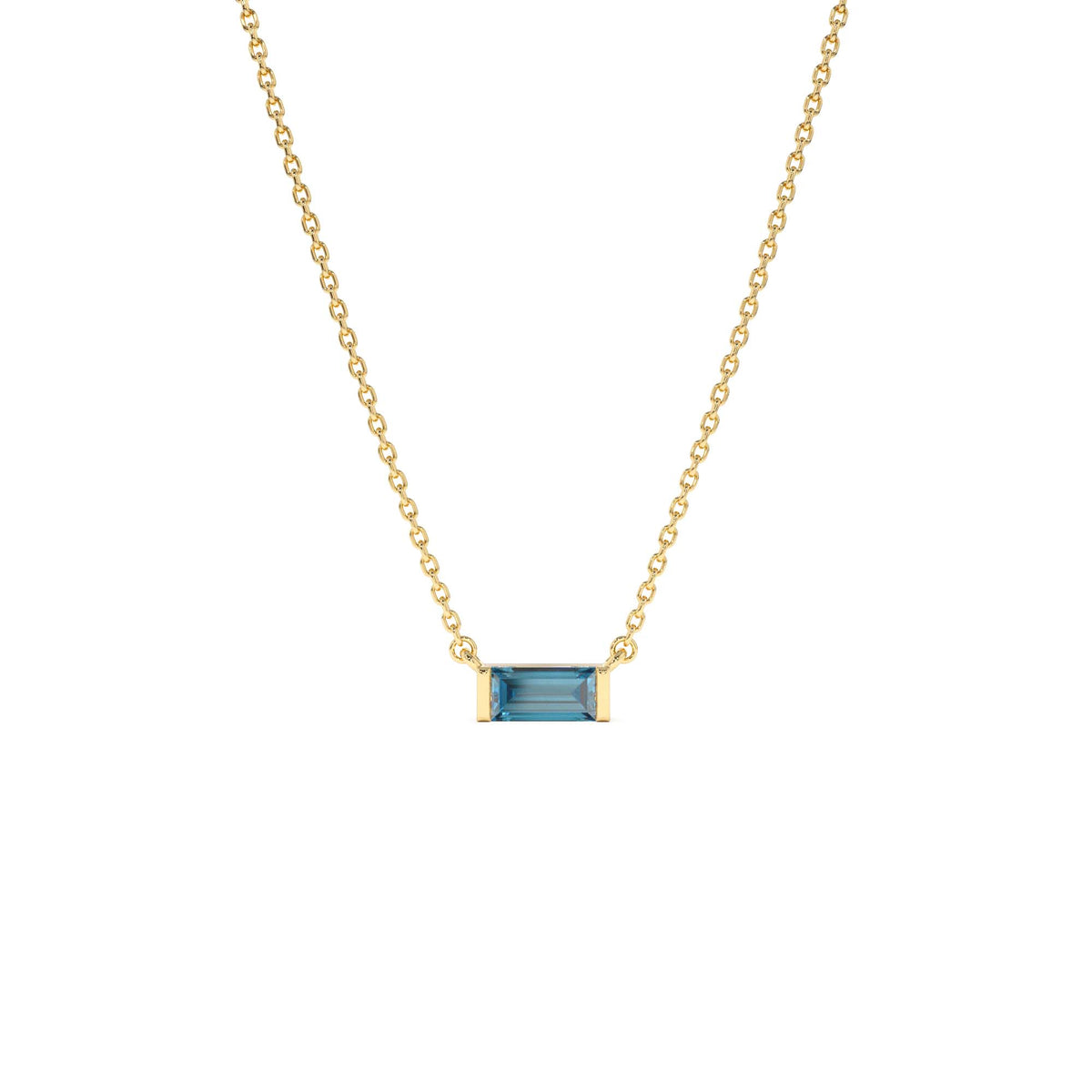 Baguette London Blue Topaz Dainty Birthstone Necklace in 14K Gold — view 1