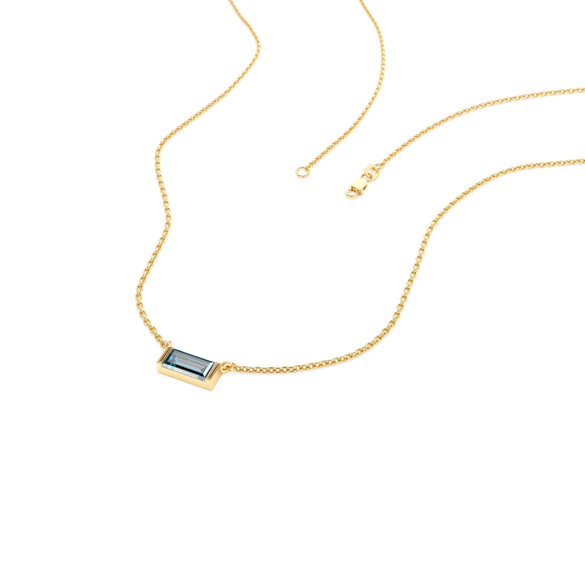 Baguette London Blue Topaz Dainty Birthstone Necklace in 14K Gold — view 4