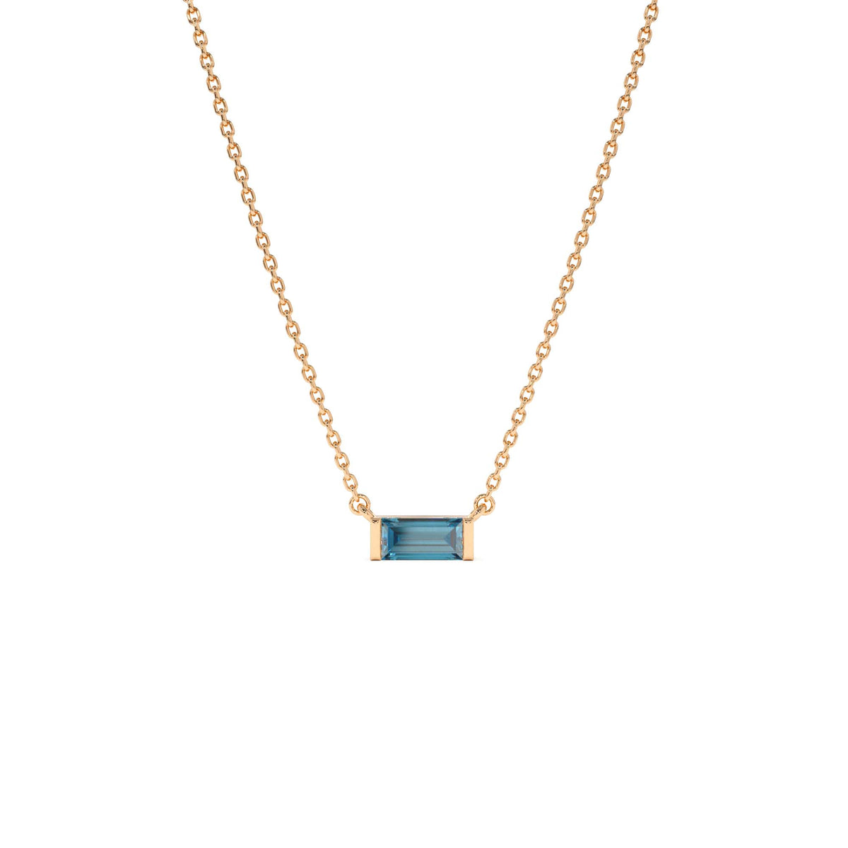 Baguette London Blue Topaz Dainty Birthstone Necklace in 14K Gold — view 3