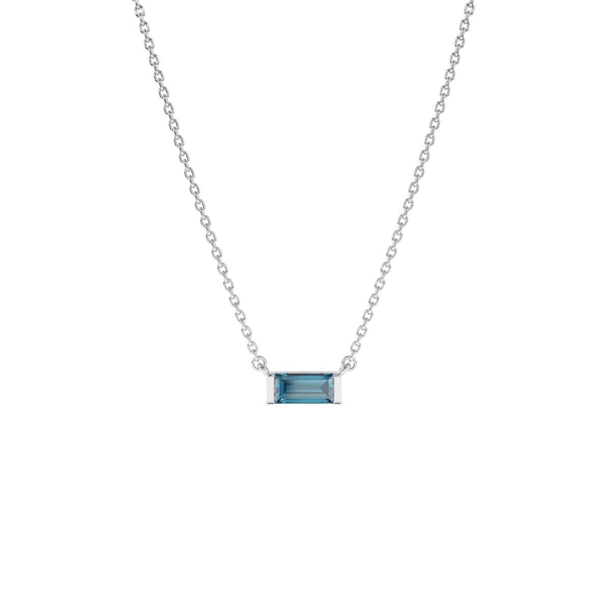 Baguette London Blue Topaz Dainty Birthstone Necklace in 14K Gold — view 2