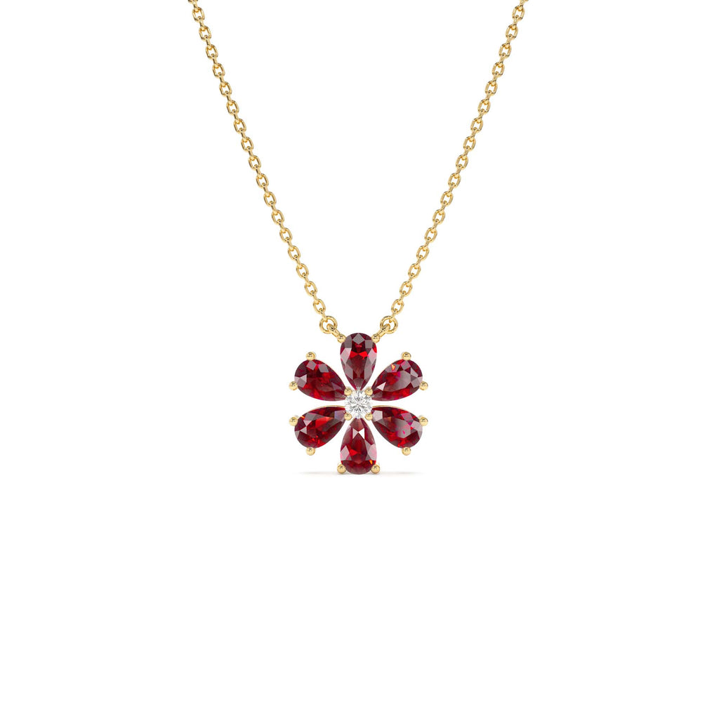 Garnet Flower Necklace in 14K Gold — view 1