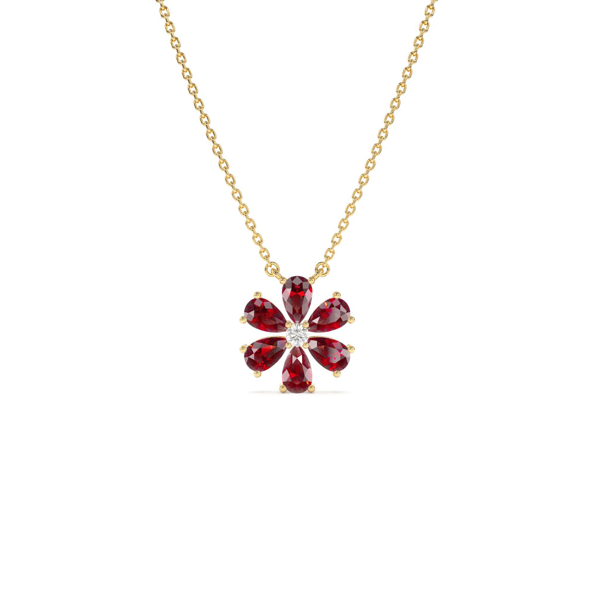 Garnet Flower Necklace in 14K Gold — view 1