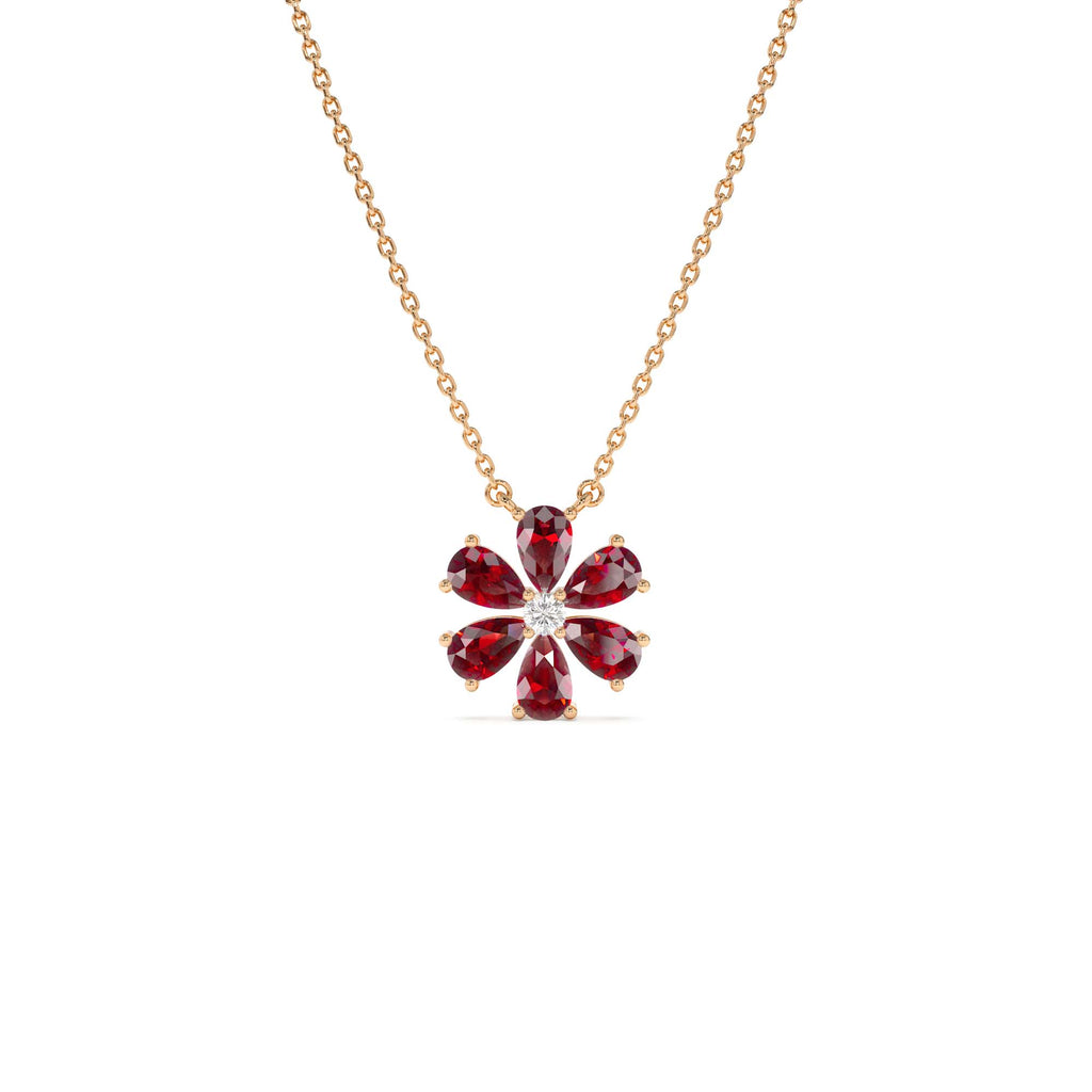 Garnet Flower Necklace in 14K Gold — view 3