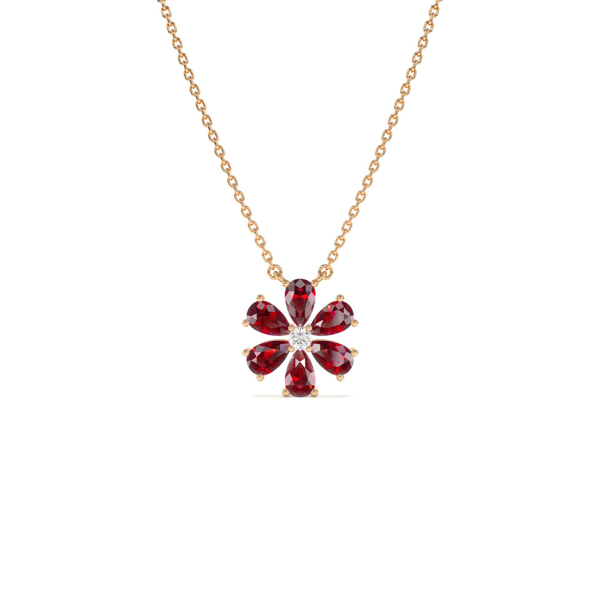 Garnet Flower Necklace in 14K Gold — view 3