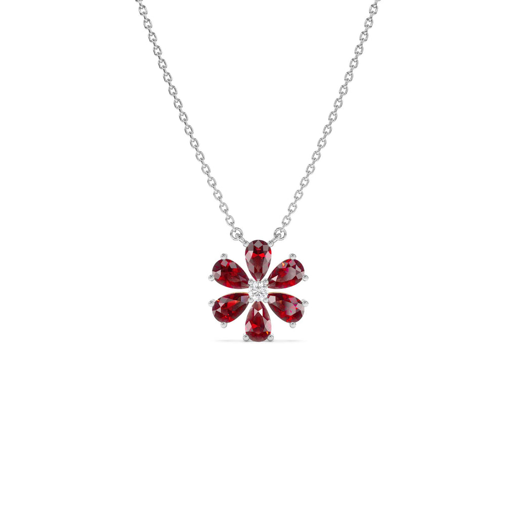 Garnet Flower Necklace in 14K Gold — view 2