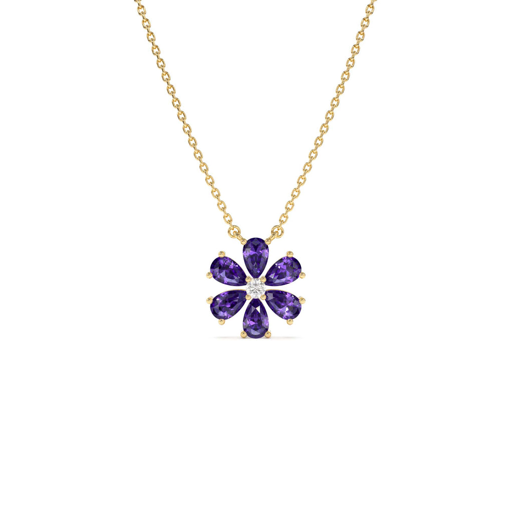 Amethyst Flower Necklace in 14K Gold — view 1