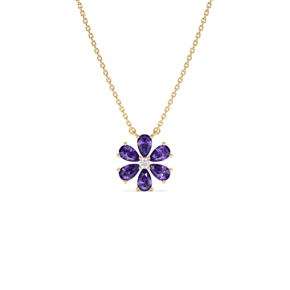 Amethyst Flower Necklace in 14K Gold — view 1