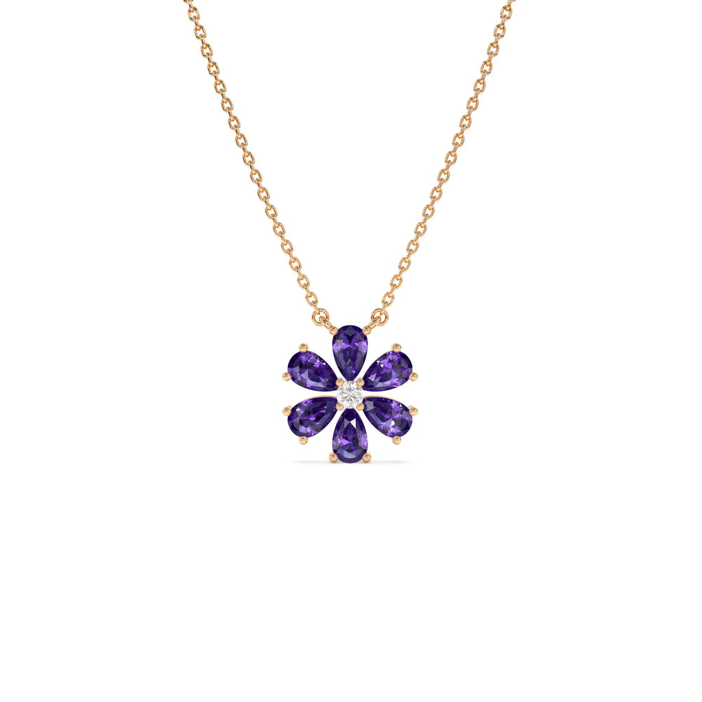 Amethyst Flower Necklace in 14K Gold — view 3