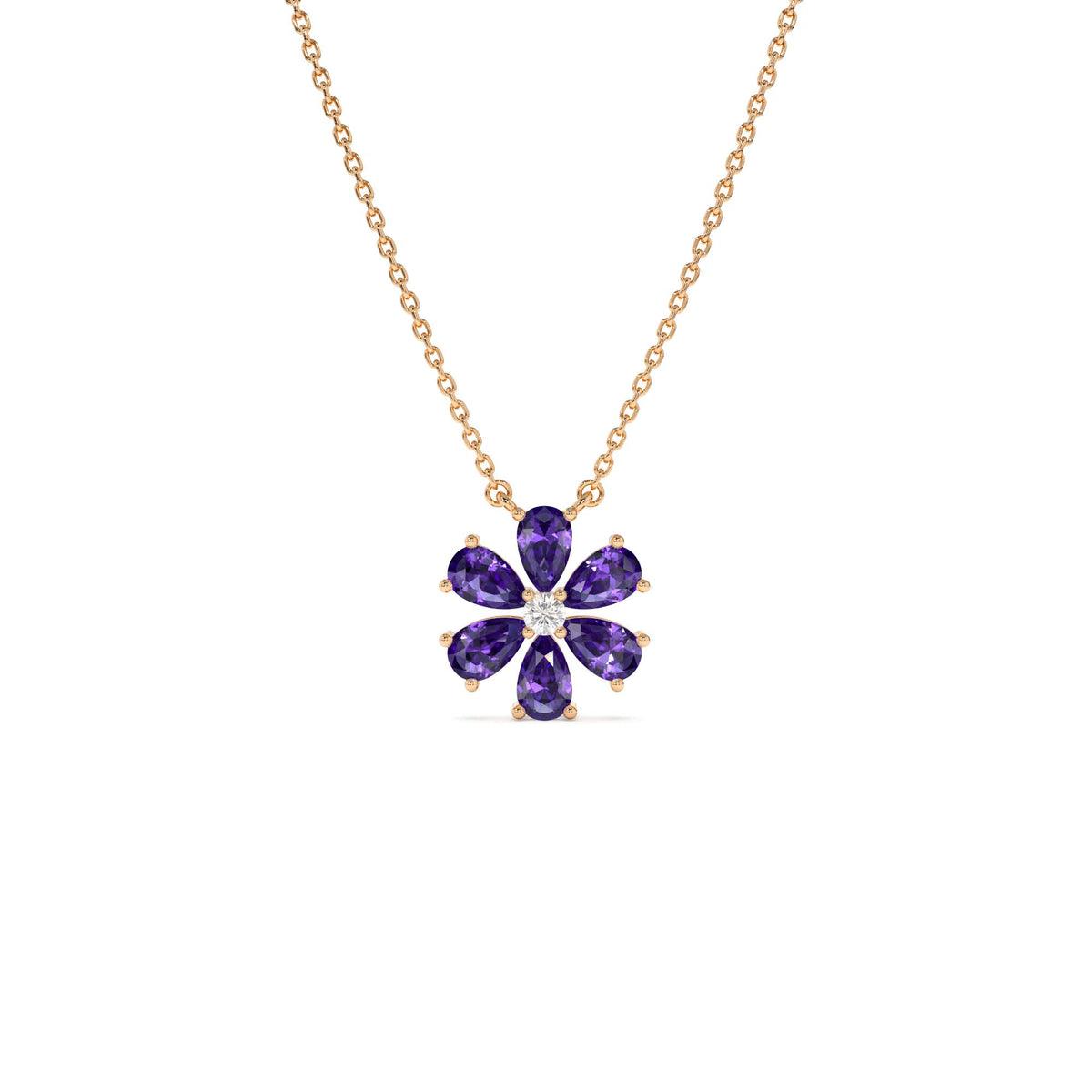 Amethyst Flower Necklace in 14K Gold — view 3