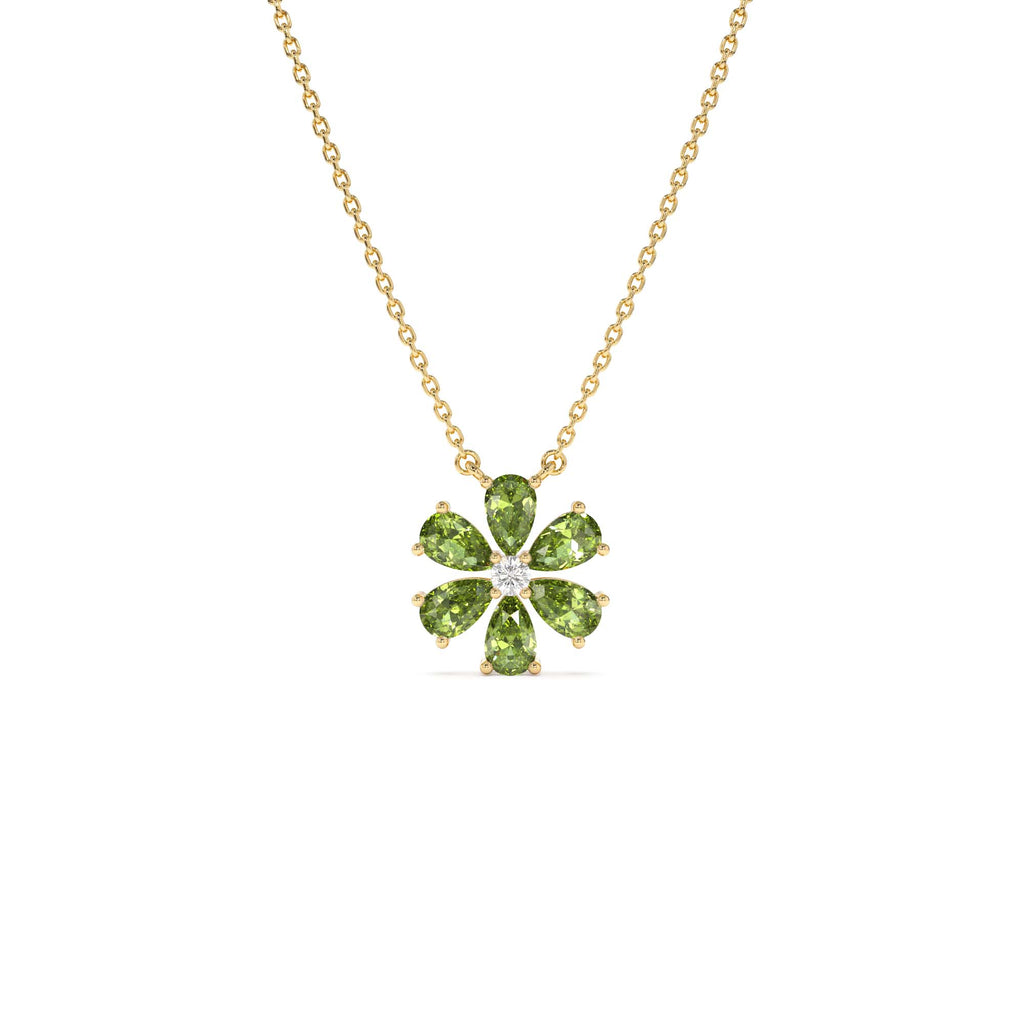 Peridot Flower Necklace in 14K Gold — view 1