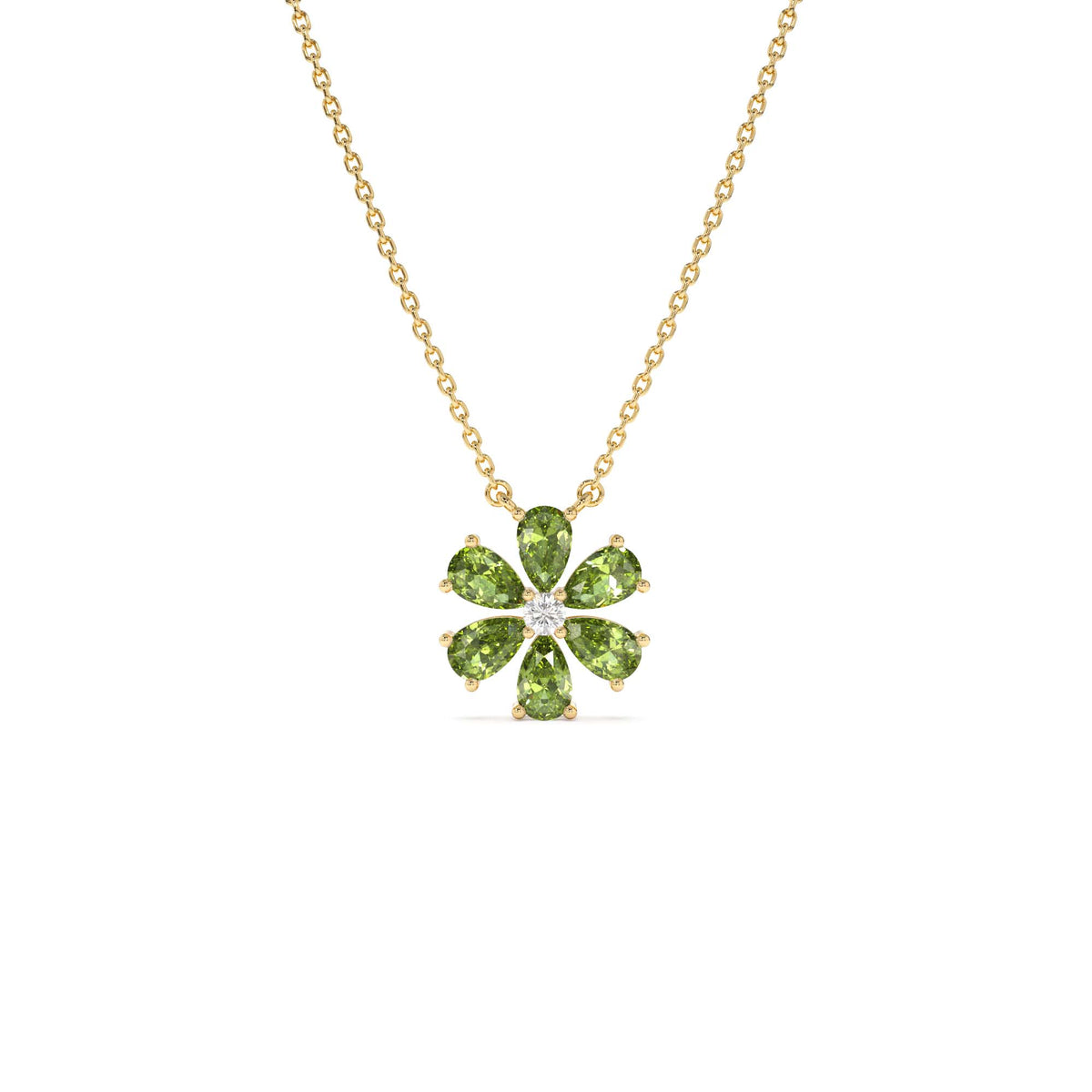 Peridot Flower Necklace in 14K Gold — view 1