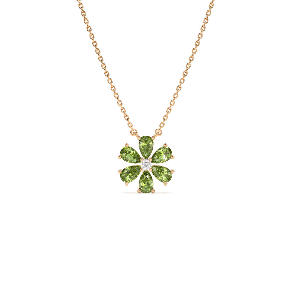 Peridot Flower Necklace in 14K Gold — view 3