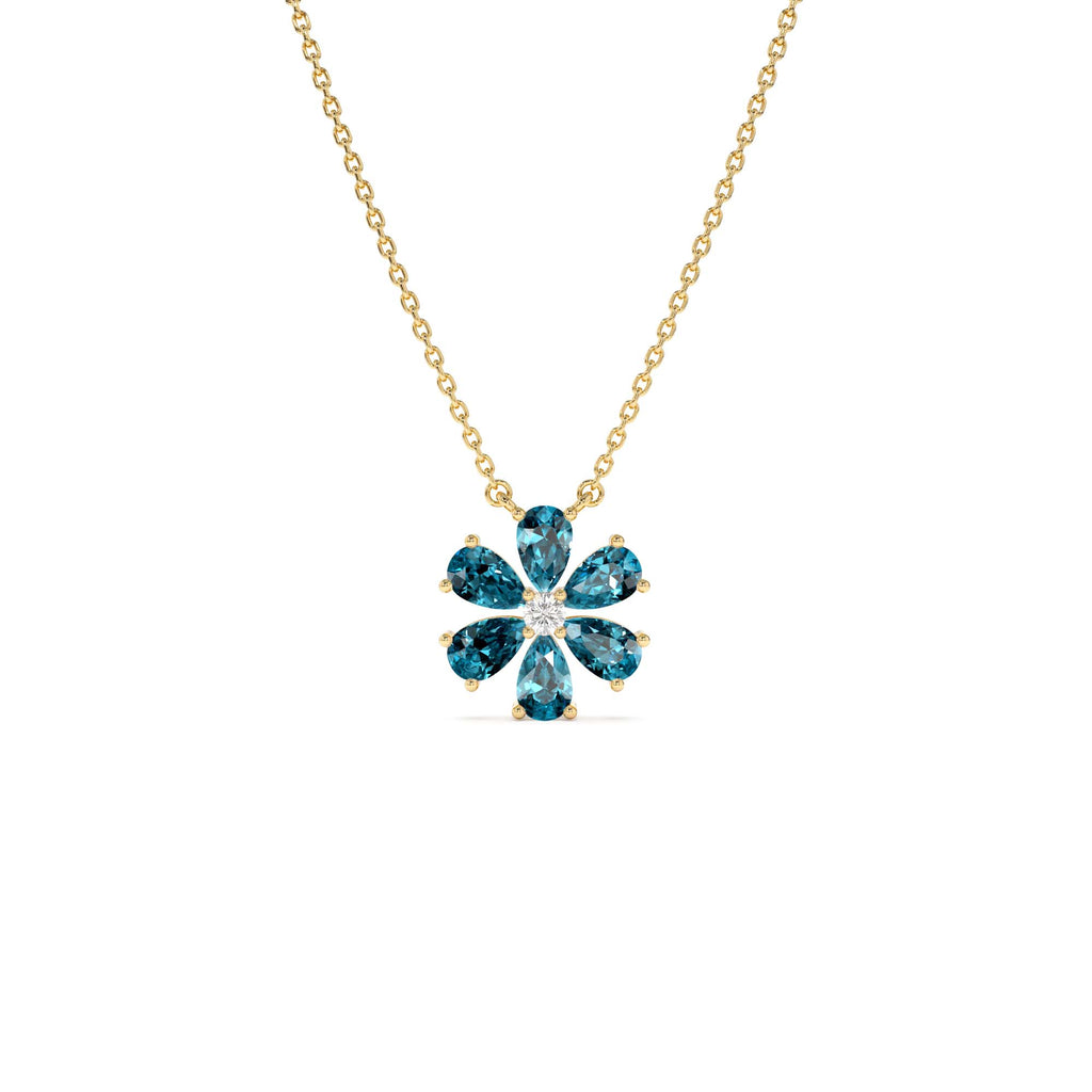 London Blue Topaz Flower Necklace in 14K Gold — view 1