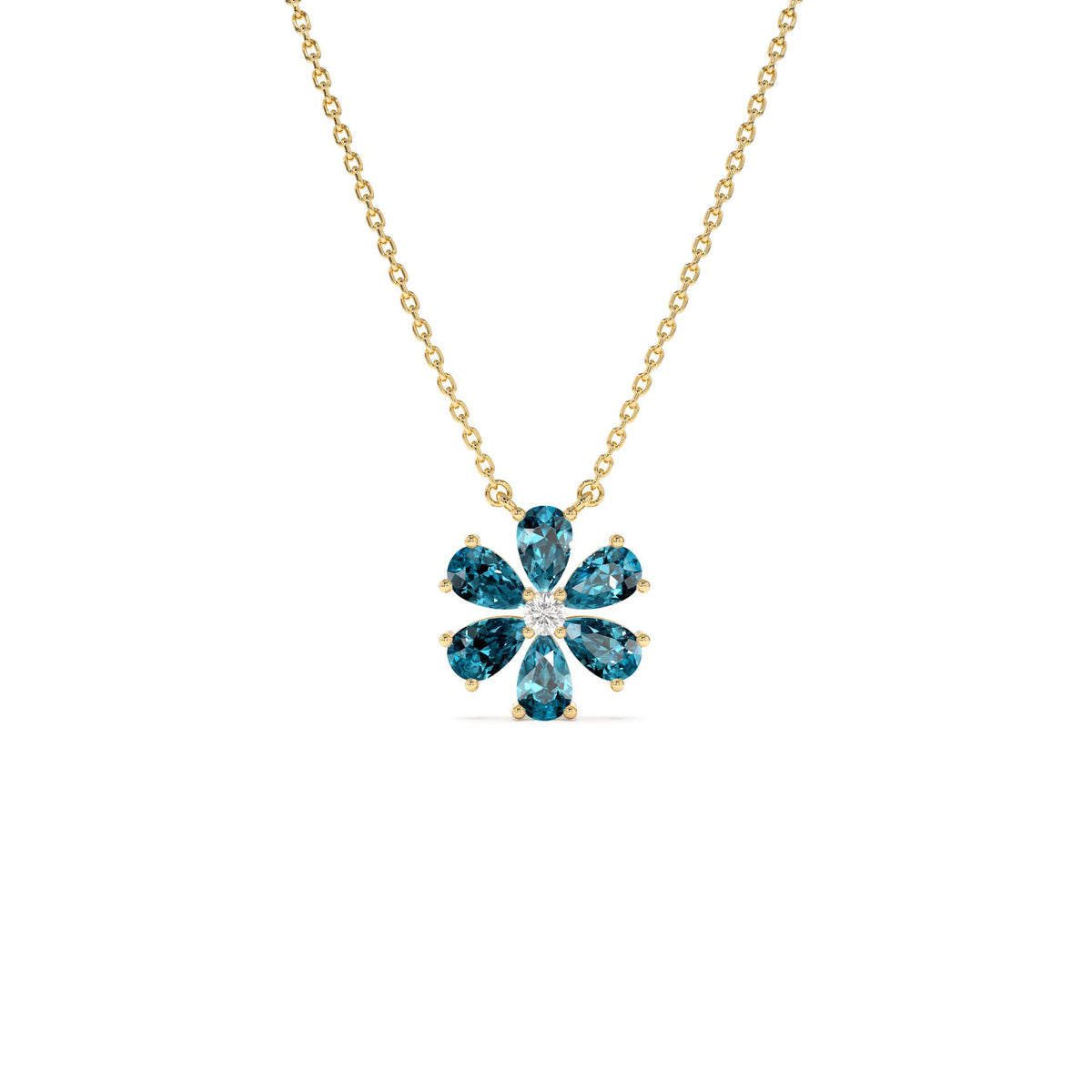 London Blue Topaz Flower Necklace in 14K Gold — view 1