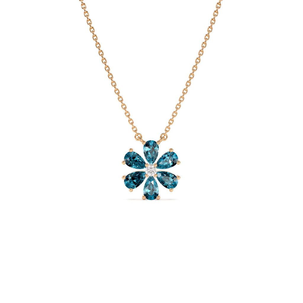 London Blue Topaz Flower Necklace in 14K Gold — view 3