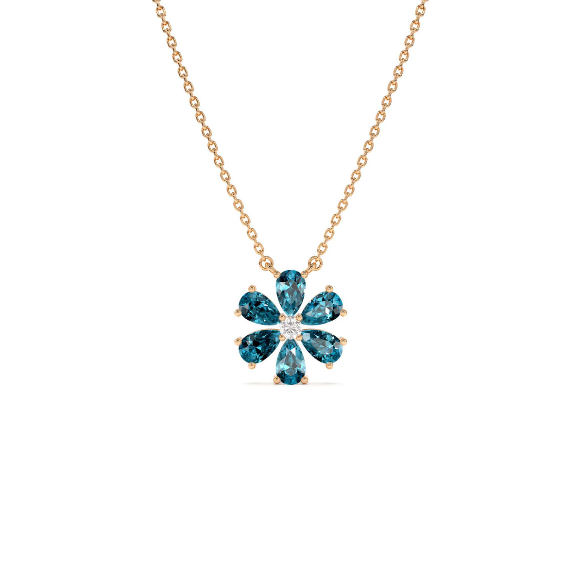 London Blue Topaz Flower Necklace in 14K Gold — view 3