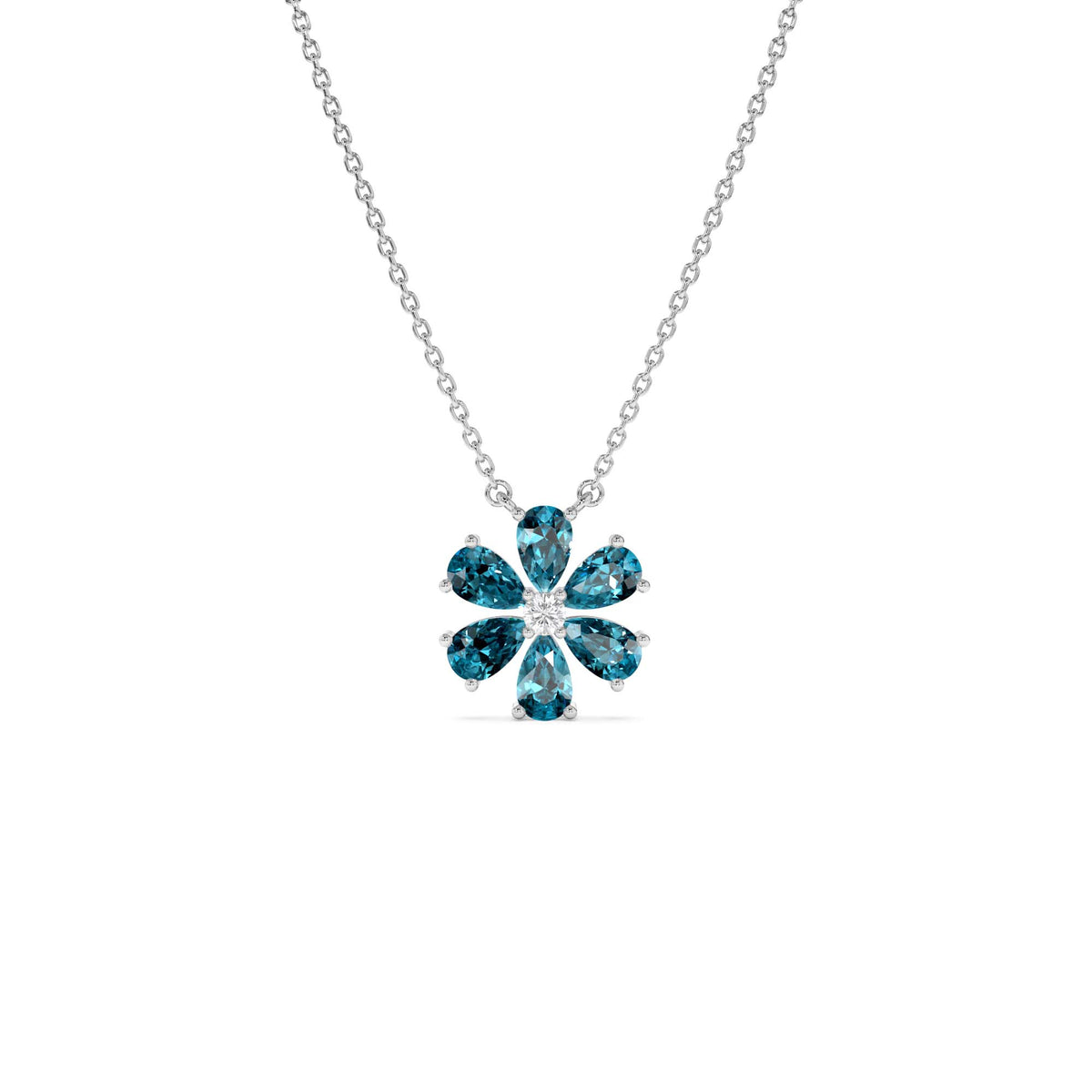 London Blue Topaz Flower Necklace in 14K Gold — view 2