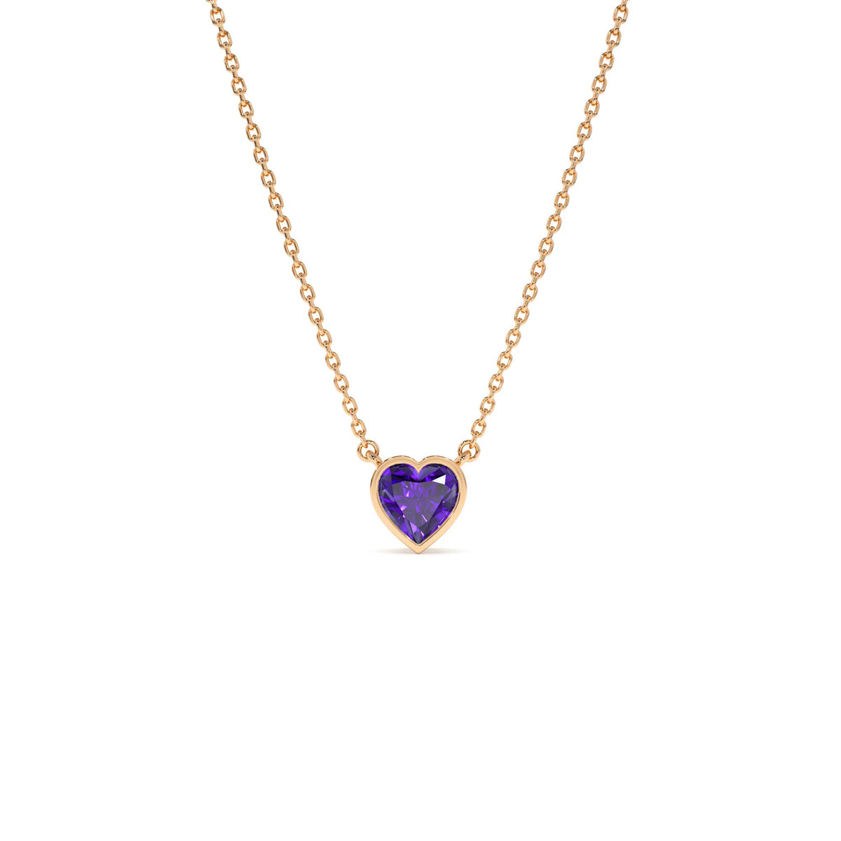 Heart Shaped Amethyst Layering Necklace in 14K Gold — view 4