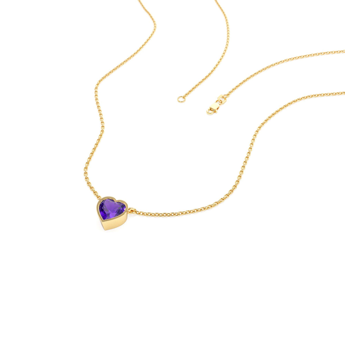 Heart Shaped Amethyst Layering Necklace in 14K Gold — view 2