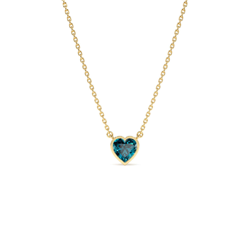 Heart Shaped London Blue Topaz Layering Necklace in 14K Gold — view 1