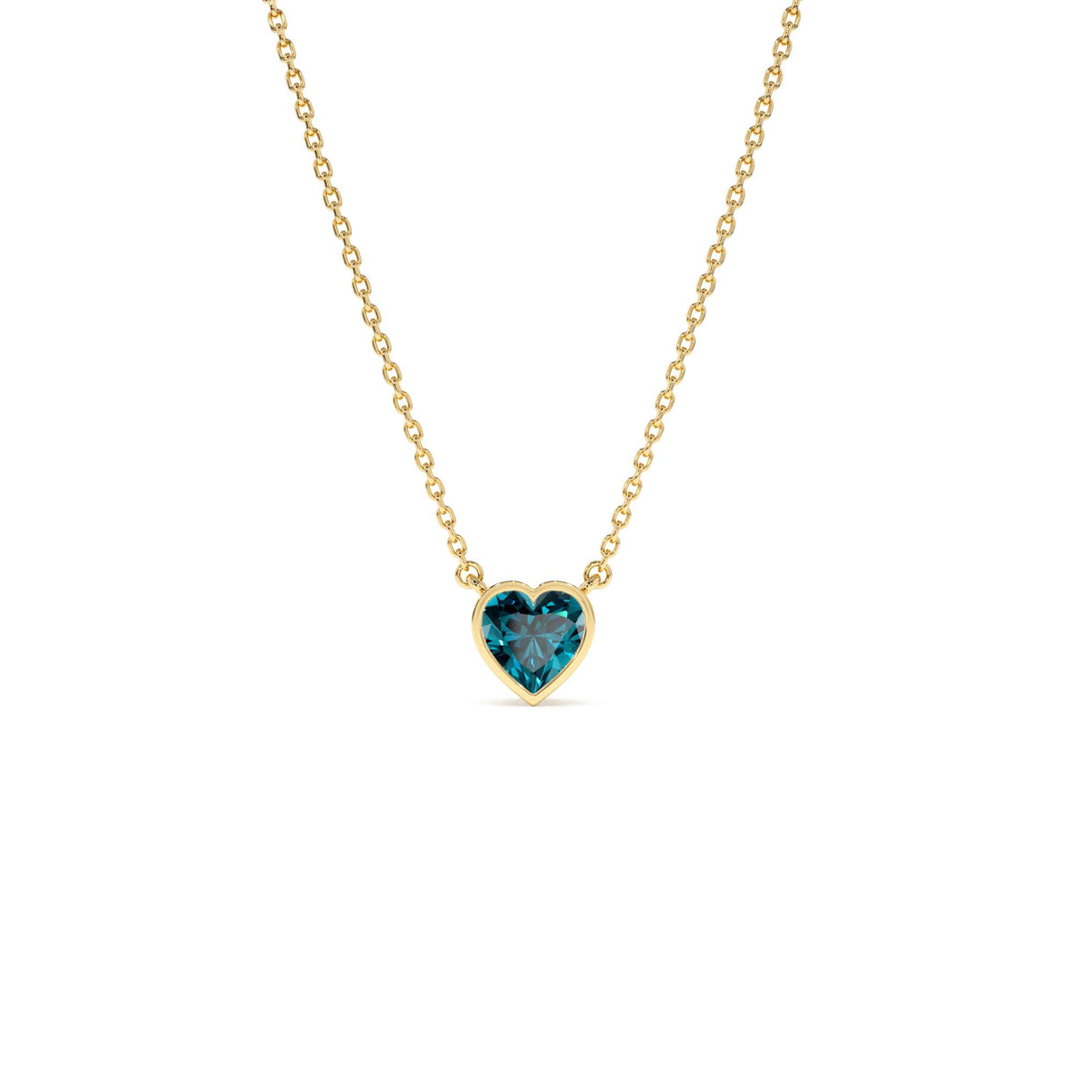 Heart Shaped London Blue Topaz Layering Necklace in 14K Gold — view 1