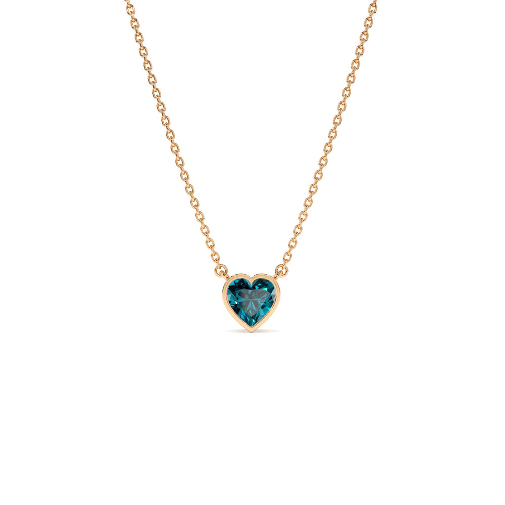 Heart Shaped London Blue Topaz Layering Necklace in 14K Gold — view 4