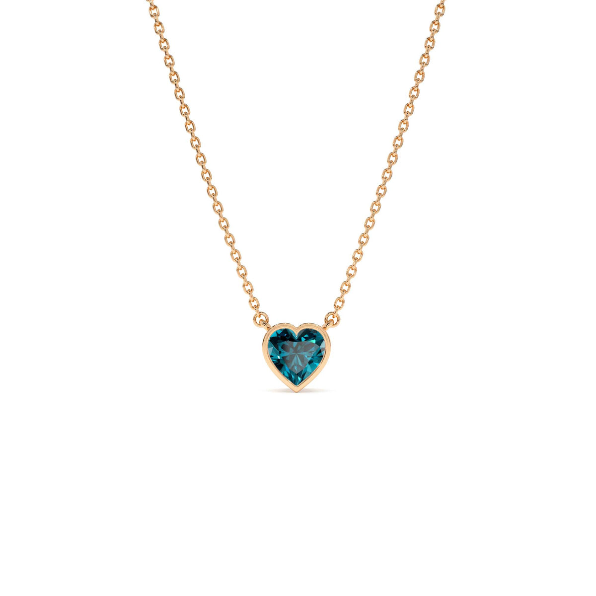 Heart Shaped London Blue Topaz Layering Necklace in 14K Gold — view 4