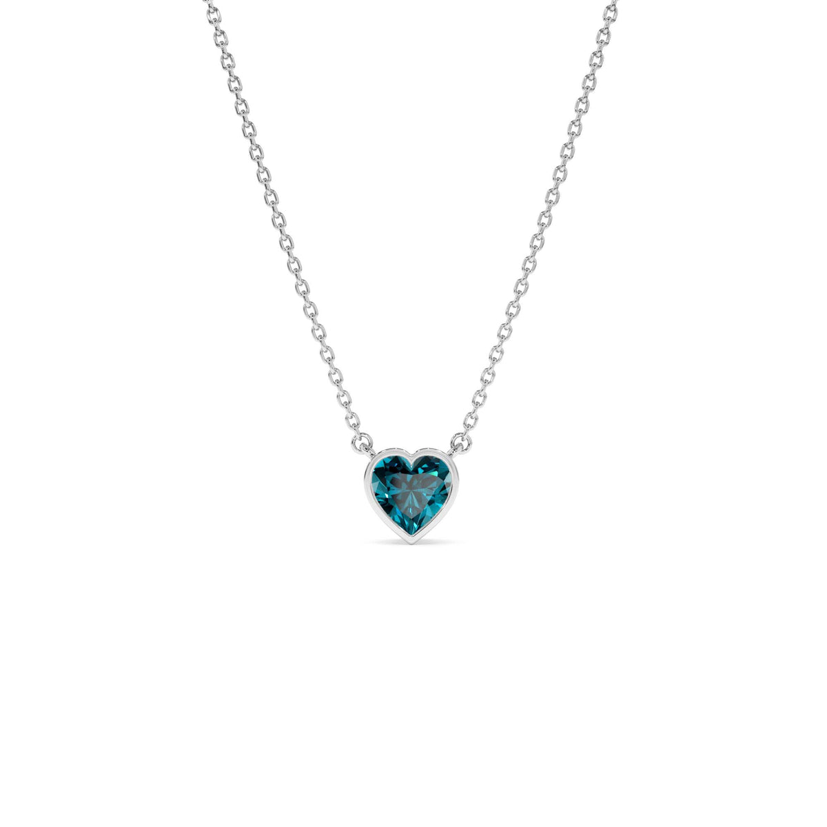 Heart Shaped London Blue Topaz Layering Necklace in 14K Gold — view 3